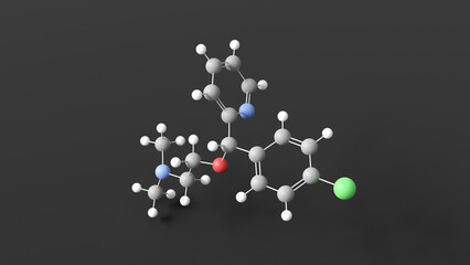 carbinoxamine molecular structure, antihistamine, ball and stick 3d model, structural chemical formula with colored atoms
