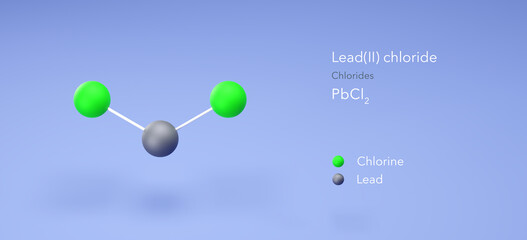 lead(ii) chloride molecule, molecular structures, metal halides, 3d model, Structural Chemical Formula and Atoms with Color Coding