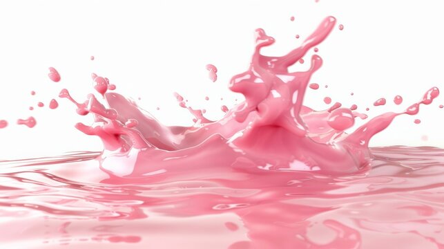 3d render liquid pink red splash mixed fruit yogurt drink smoothie wavy splashing paint isolated on white background 