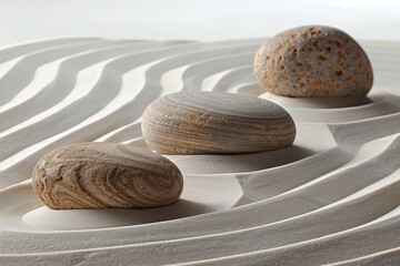 Fototapeta na wymiar Zen stones creating rhythmic sand patterns