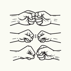 Fist bump hand illustrations. Fist bump. Hand drawn vector illustration isolated on white background. Fists bumping together. Fathers Day Design Concept, Dad and son fist bump