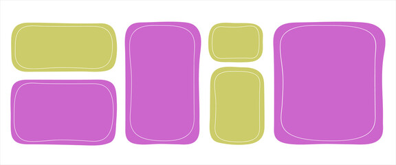 A set of hand-drawn paper quote frames with white edges. Empty speech bubbles. Colored text field. Flat vector isolated illustration. Frame text box eps 10