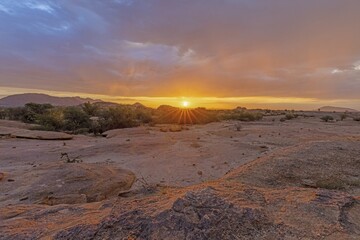 Fototapeta na wymiar Panoramic picture of Damaraland in Namibia during sunset
