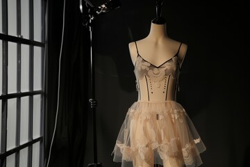 sheer summer dress on mannequin with studio lighting - obrazy, fototapety, plakaty