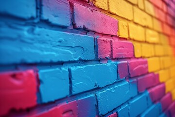 Close-up of vibrant multicolored graffiti wall texture