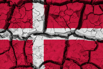 Dry soil pattern on the flag of Denmark. Country with drought concept due to climate change. Water...