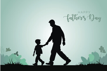 father with kid walking vector illustration poster for father day - obrazy, fototapety, plakaty