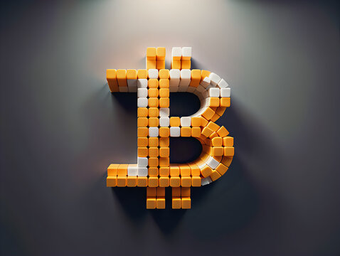 Pixelated Bitcoin symbol in mosaic cubes
