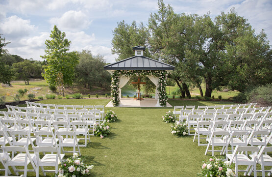 Wedding Ceremony Floral Arrangements with Blush and Ivory Accents