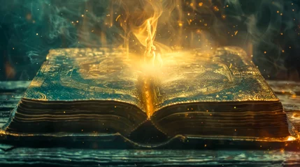 Foto op Canvas Enchanted book illuminated with mystical fire © edojob
