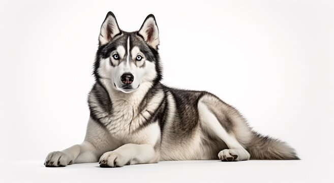 a dog lying down looking at the camera