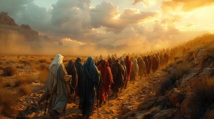 Israelites walking through the desert  - obrazy, fototapety, plakaty