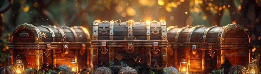 realistic work of imagination from the cedar chests filled with treasures. - obrazy, fototapety, plakaty