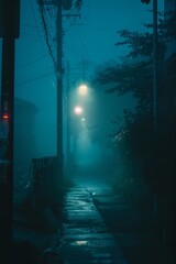 The mist hangs like a veil shielding the mysteries of the nighttime metropolis.