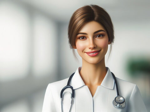 Portrait of a female doctor blurred background.