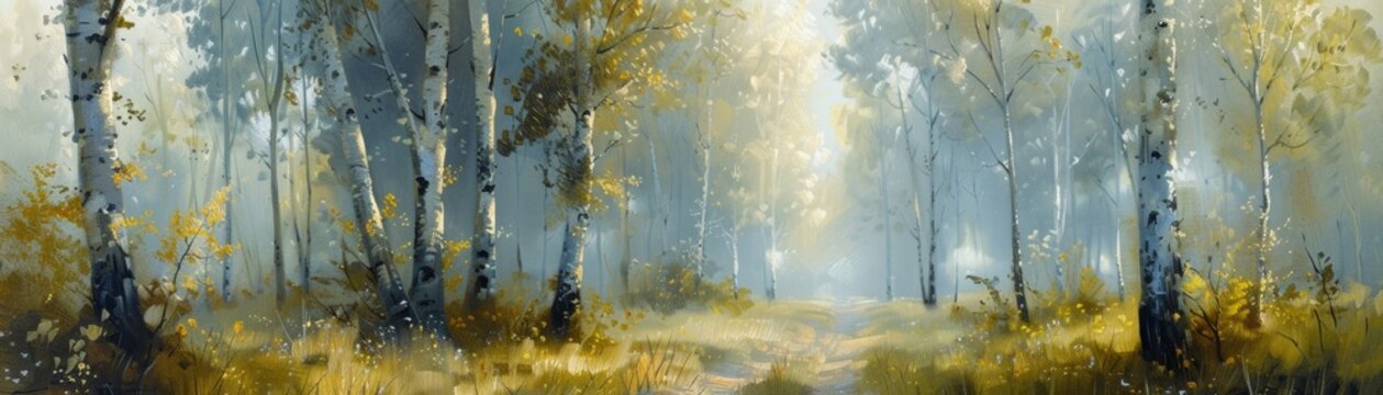 Imagine a beautiful oak grove depicted with intricate paint strokes.