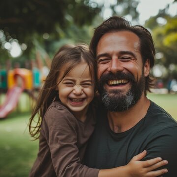 Happy father and daughter laughing together in the park