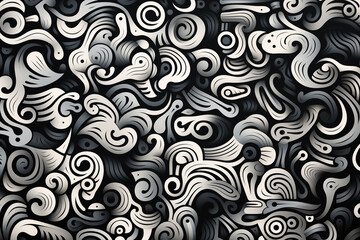 Generative Ai of black and white doodle background.