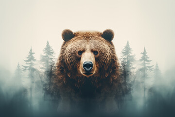 	
Minimal style double exposure with a bear and misty mountains	
 - obrazy, fototapety, plakaty