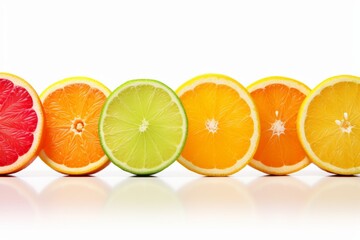 Various citrus fruits including blood orange, orange, lime, and grapefruit