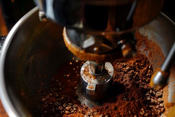 fresh coffee being ground in a burr grinder