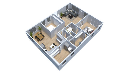 Floor plan top view. Apartment interior isolated without background. 3D render