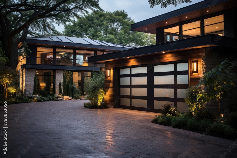 Aufkleber spacious house illuminated with many windows and lights generative ai
