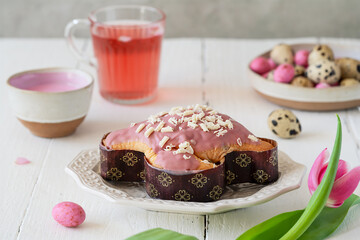 Easter Brunch Setup with Cake and Refreshing Beverages