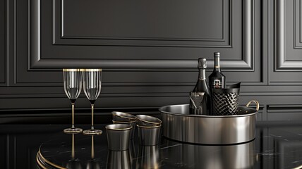 Fototapeta na wymiar Luxury champagne setup, elegance on black marble