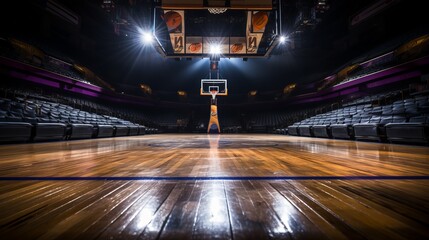 Basketball court with a single hoop