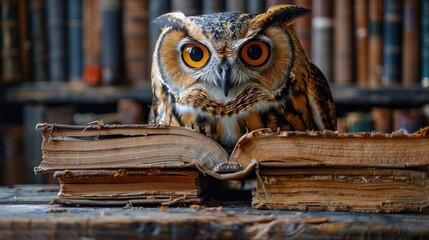 owl with  on books