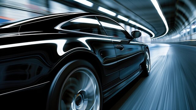 Dynamic motion blur of a sleek car in a tunnel