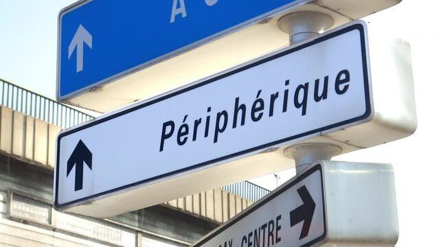 Peripherique road sign at the entrance of the ring road in Paris, France