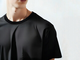 Young Model Shirt Mockup, Boy wearing black t-shirt on white backdrop, Shirt Mockup Template on hipster adult for design print, Male guy wearing casual t-shirt mockup placement