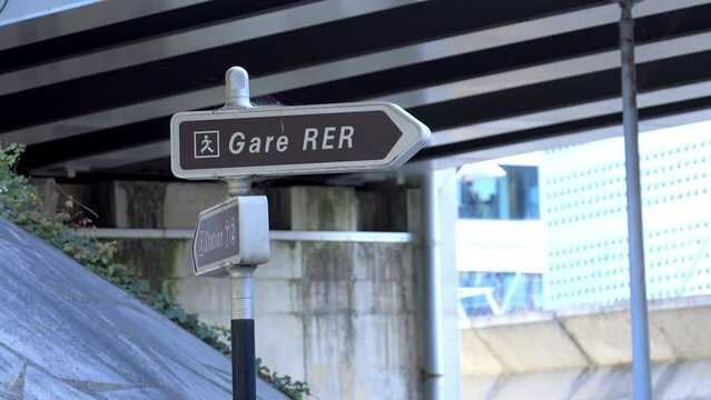 Gare RER sign near the regional train station near Paris, France
