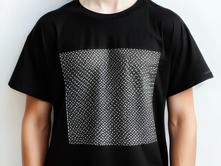 Young Model Shirt Mockup, Boy wearing black t-shirt on white backdrop, Shirt Mockup Template on hipster adult for design print, Male guy wearing casual t-shirt mockup placement