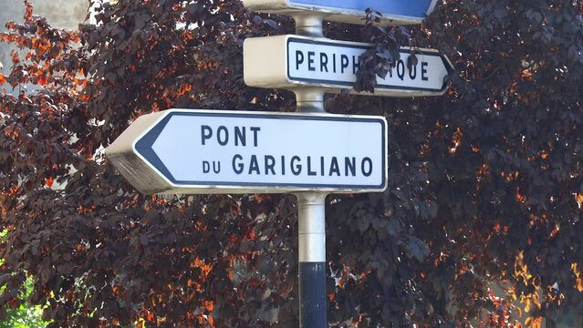 Pont du Garigliano and Peripherique road signs outside the city of Paris, France