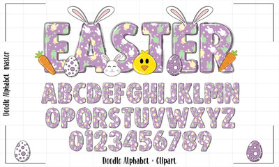 Easter Doodle Delights: Alphabet & Clipart Set for Adobe Stock - Perfect for Spring Designs