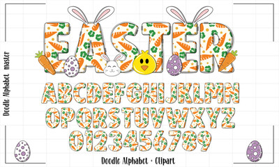 Easter Doodle Delights: Alphabet & Clipart Set for Adobe Stock - Perfect for Spring Designs