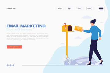 Email marketing and people sent mail in mailbox concept for landing page