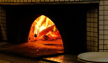 Italian pizza is cooked using  wood-fired oven in the traditional way