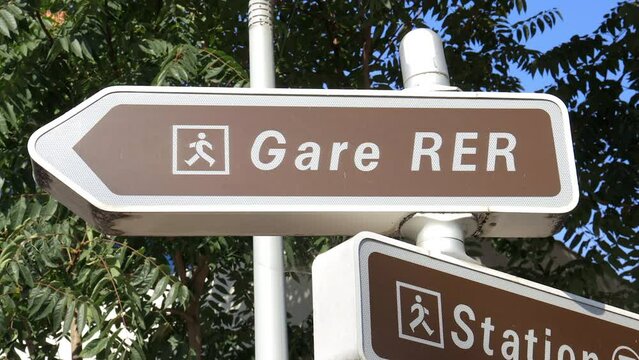 Gare RER sign near the regional train station near Paris, France