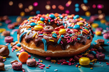Showcase a rainbow of sprinkles adorning a perfectly glazed doughnut, each tiny candy adding a burst of color to your screen
