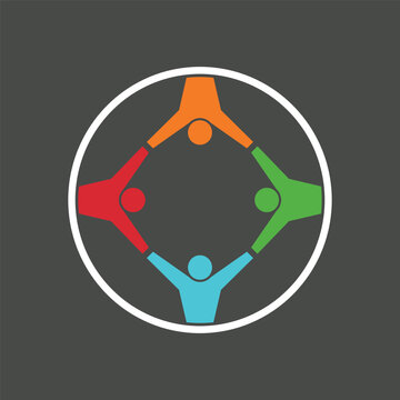 Dynamic Teamwork and Connection Logo with Colorful Interlinked Figures, Perfect for Business, Community, and Social Networking Icons on Dark Background with Copy Space