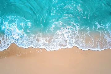 Fototapeten Top view. soft blue ocean wave or clear sea on clean sandy beach summer concept © Surasak