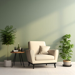 modern living room with arm chair and plants