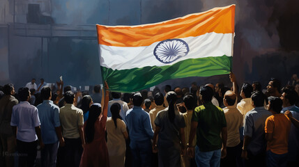 indian flag waving illustration icon .indian republic & independence day,generative Ai - obrazy, fototapety, plakaty