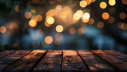 Rustic Wooden Table with Bokeh Background