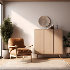 elegant Armchair Accentuates Wooden Sideboard