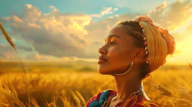 joyful Reflection: As Aisha gazes out across the field, her heart swells with gratitude for the simple pleasures of life. 